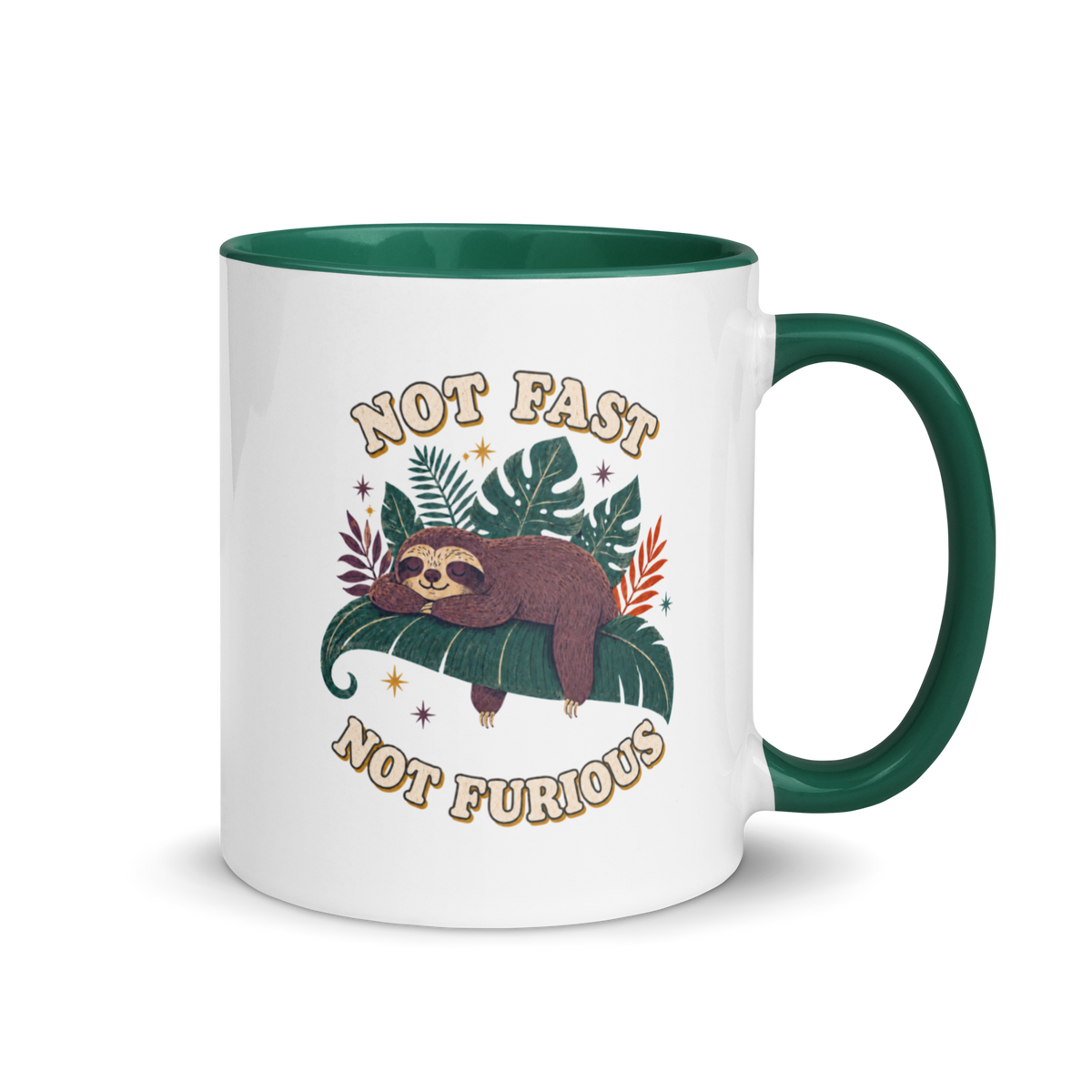 Not Fast Not Furious Colored Mug – Dark Green 11 oz, handle on right