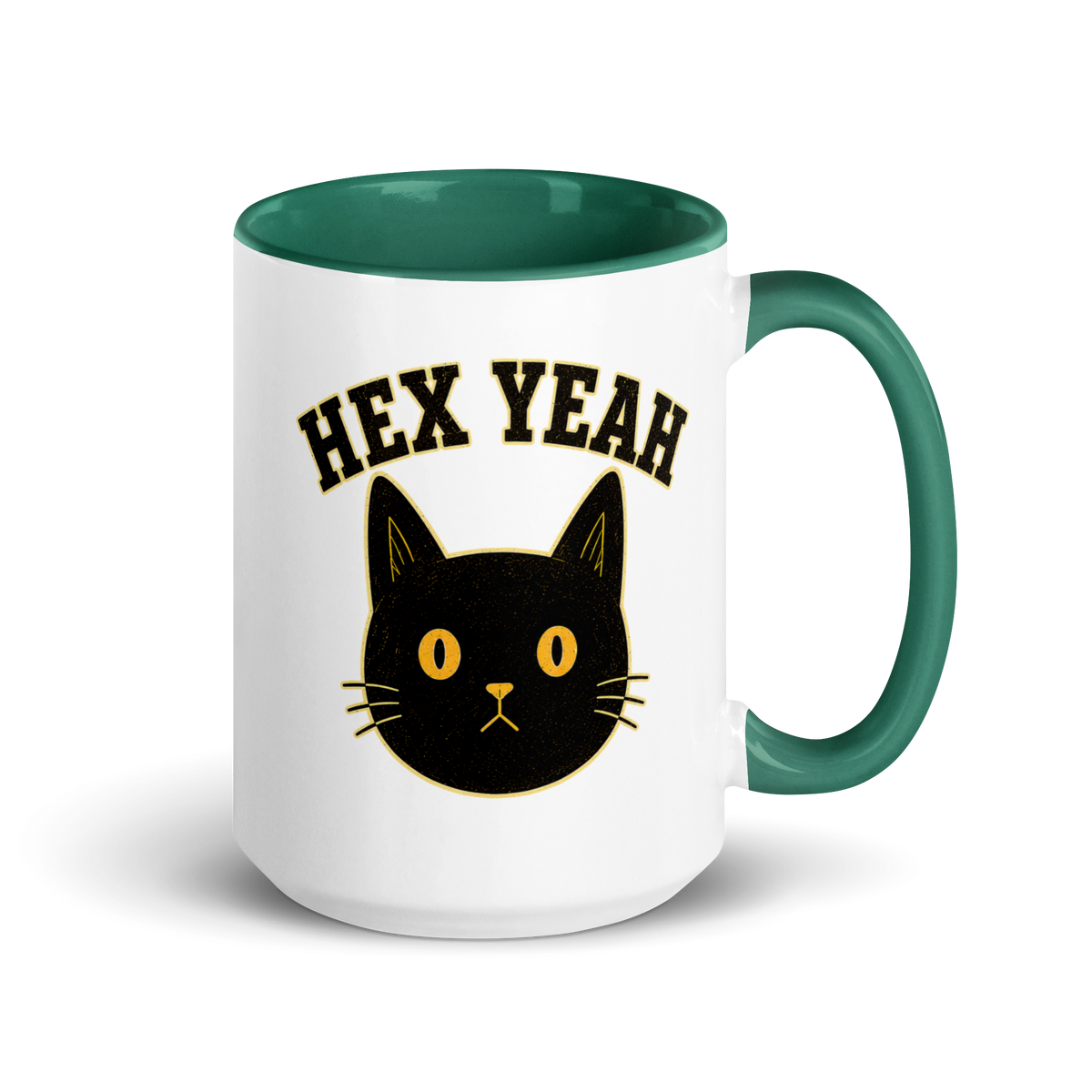 Hex Yeah Colored Mug – Dark Green 15 oz, handle on right