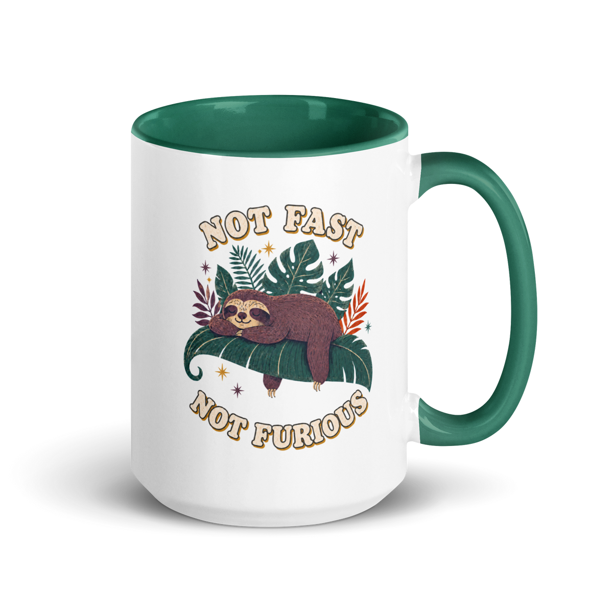 Not Fast Not Furious Colored Mug – Dark Green 15 oz, handle on right