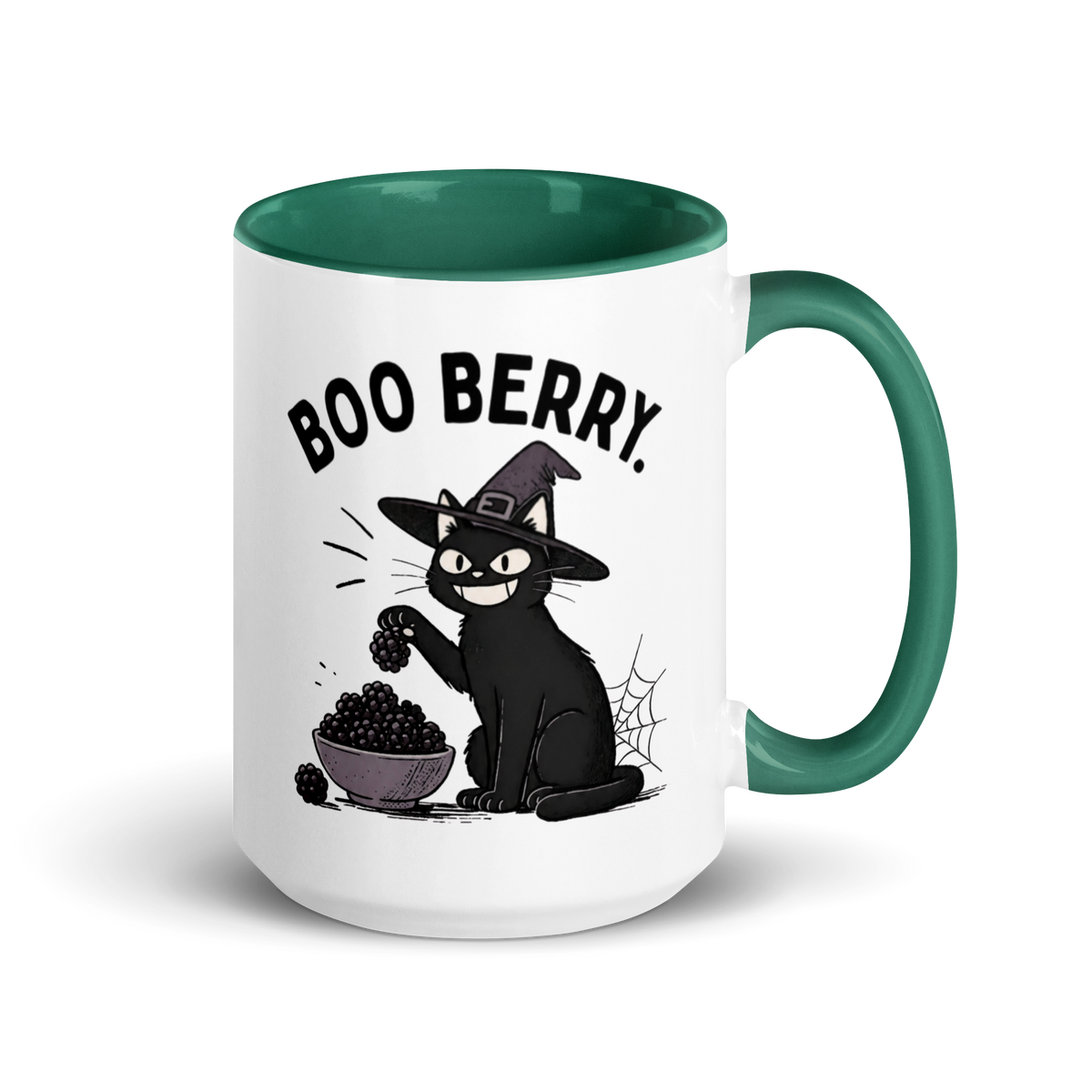 Boo Berry Mug in Dark Green, 15 oz, right