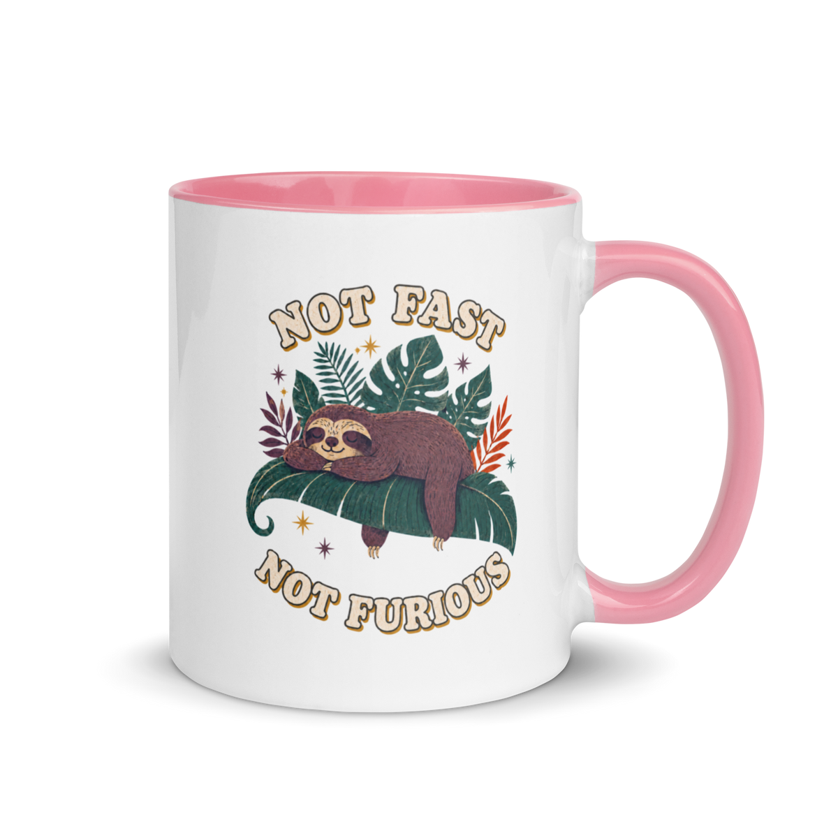 Not Fast Not Furious Colored Mug – Pink 11 oz, handle on right