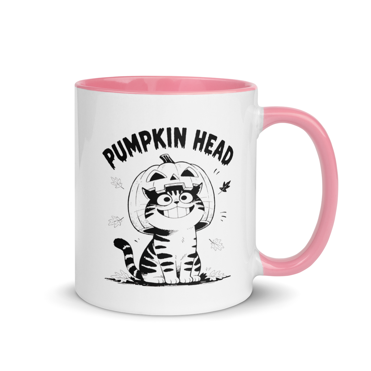 Pumpkin Head Colored Mug – Pink 11 oz, handle on right