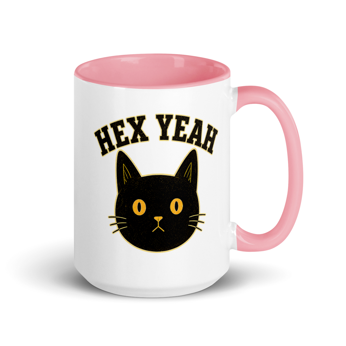 Hex Yeah Colored Mug – Pink 15 oz, handle on right
