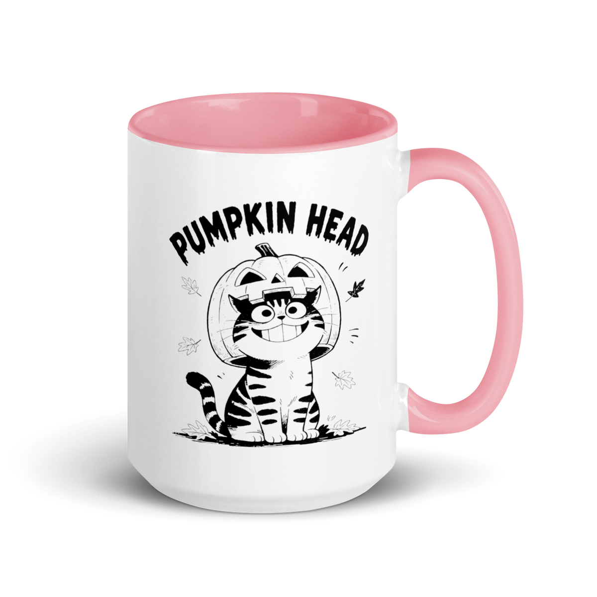 Pumpkin Head Colored Mug – Pink 15 oz, handle on right