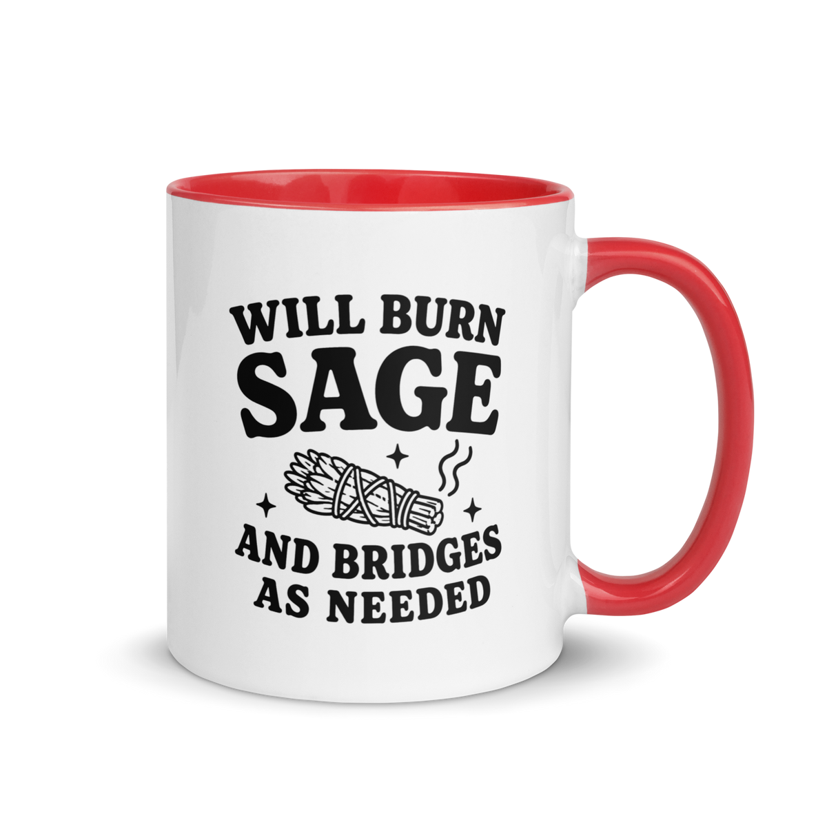 Will Burn Sage & Bridges as Needed Colored Mug – Red 11 oz, handle on right