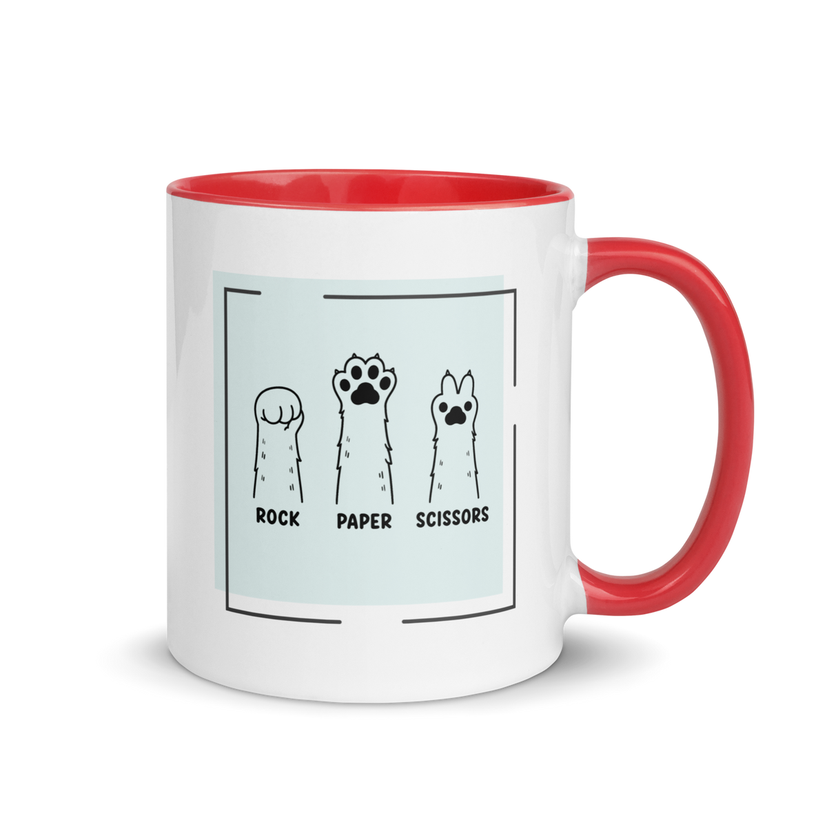 Rock Paper Scissors Colored Mug – Red 11 oz, handle on right