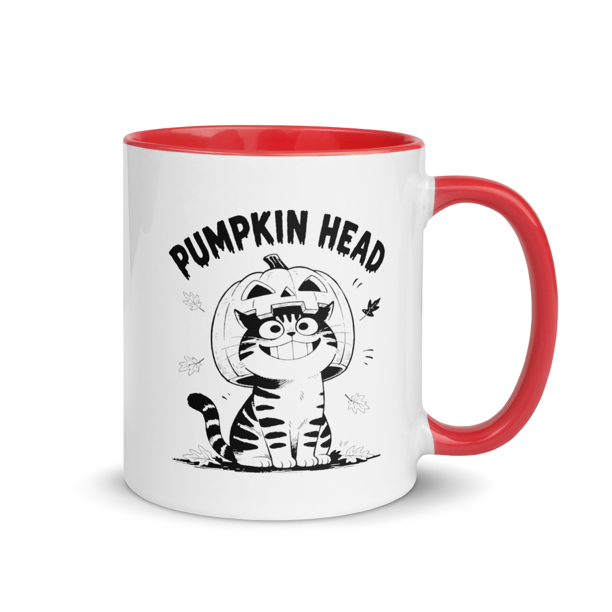 Pumpkin Head Colored Mug – Red 11 oz, handle on right