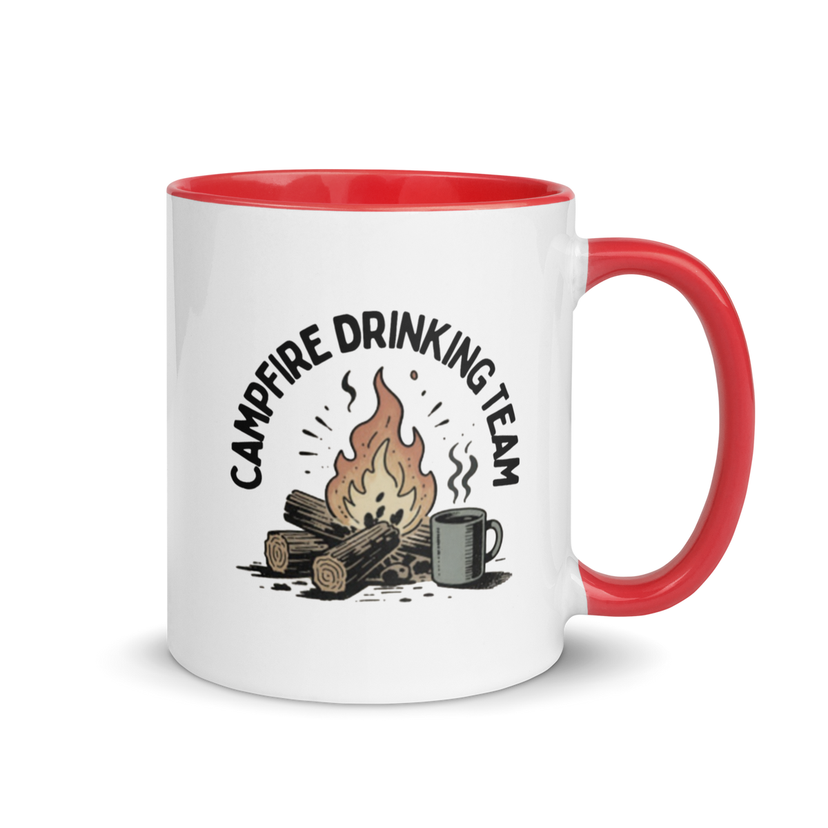 Campfire Drinking Team Colored Mug – Red 11 oz, handle on right
