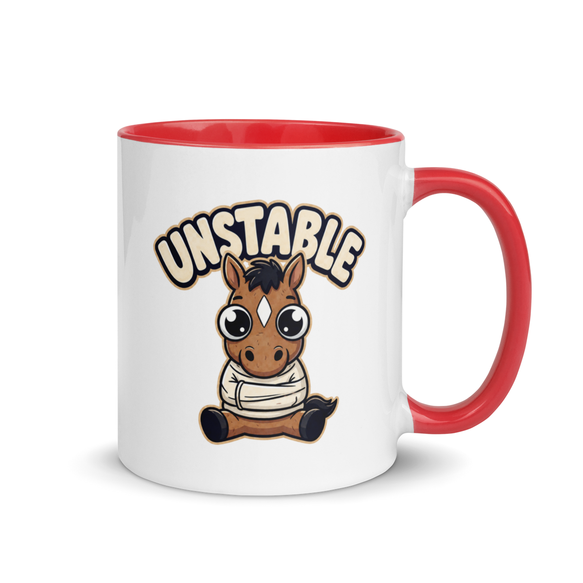 Unstable Colored Mug – Red 11 oz, handle on right