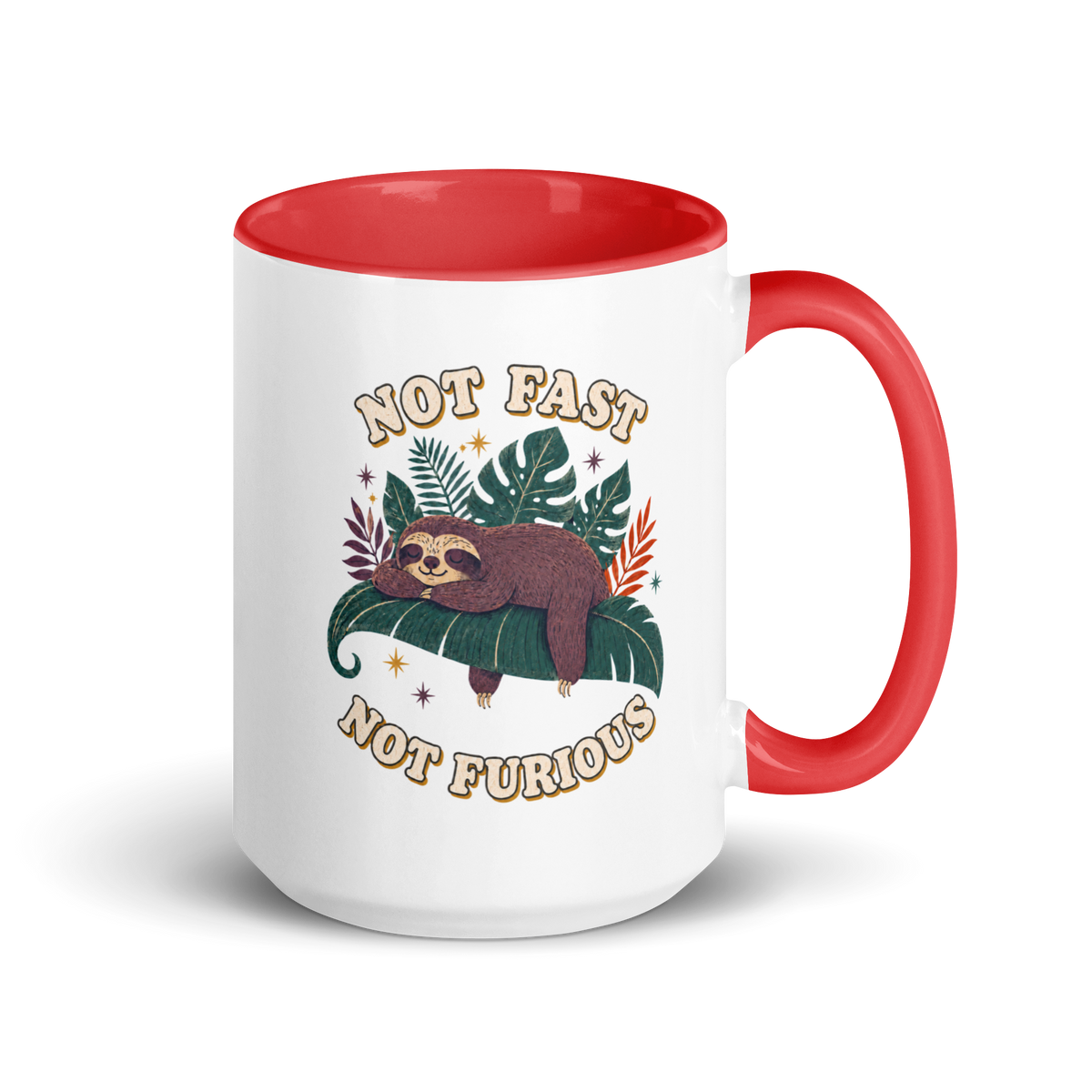 Not Fast Not Furious Colored Mug – Red 15 oz, handle on right
