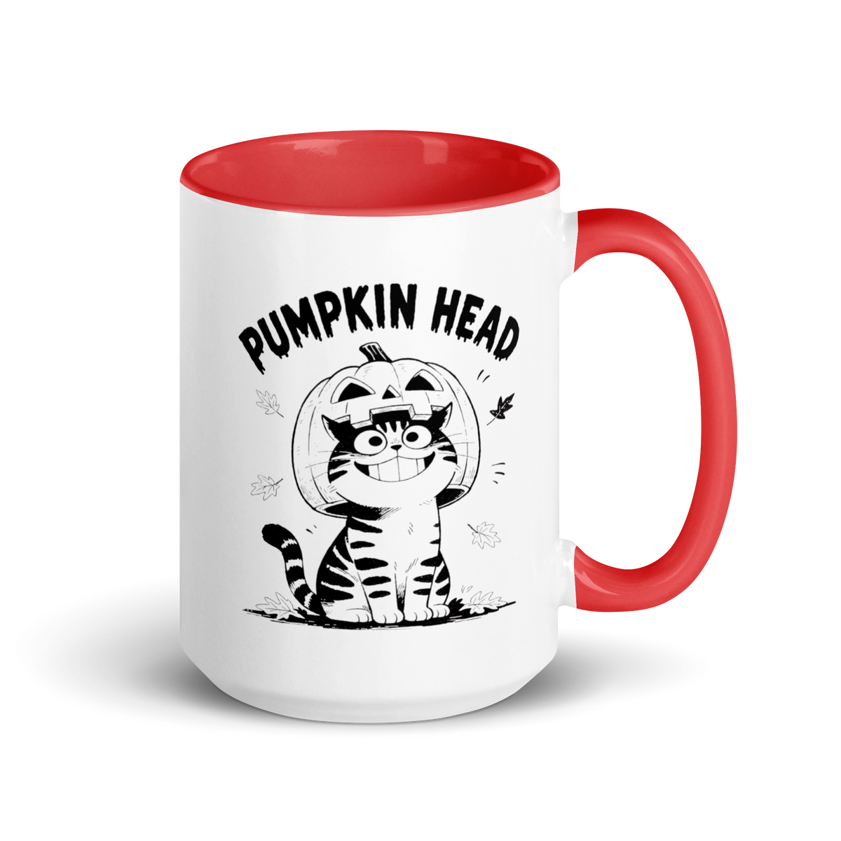 Pumpkin Head Colored Mug – Red 15 oz, handle on right