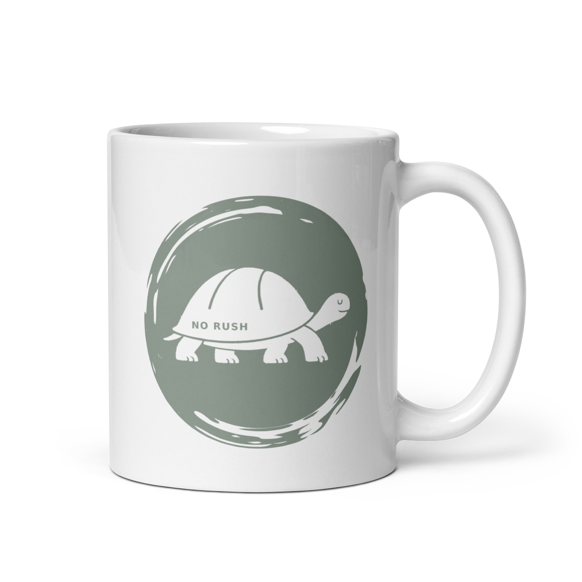 No Rush White Mug – 11 oz, handle on right
