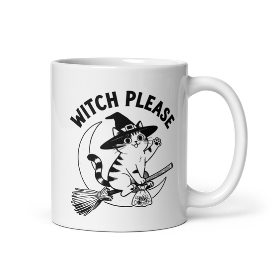 Witch, Please (Cat) White Mug – 11 oz, handle on right