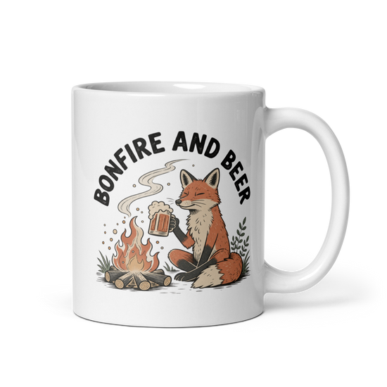 Bonfire and Beer White Mug – 11 oz, handle on right