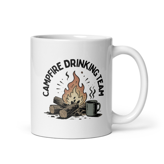 Campfire Drinking Team White Mug – 11 oz, handle on right