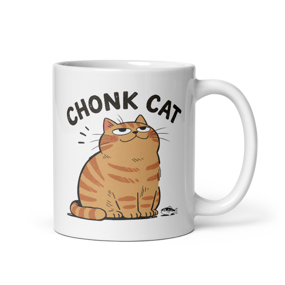 Chonk Cat White Mug, 11 oz, handle on right