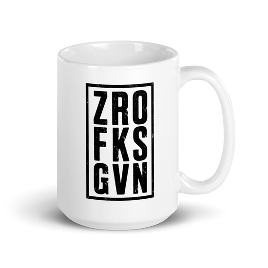 ZRO FKS GVN White Mug – 15 oz, handle on right