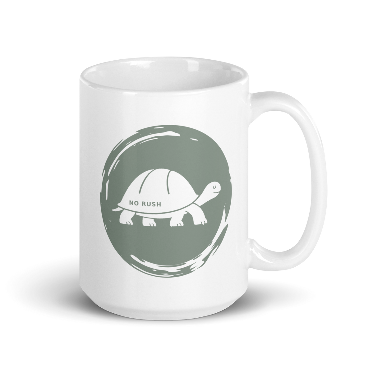 No Rush White Mug – 15 oz, handle on right