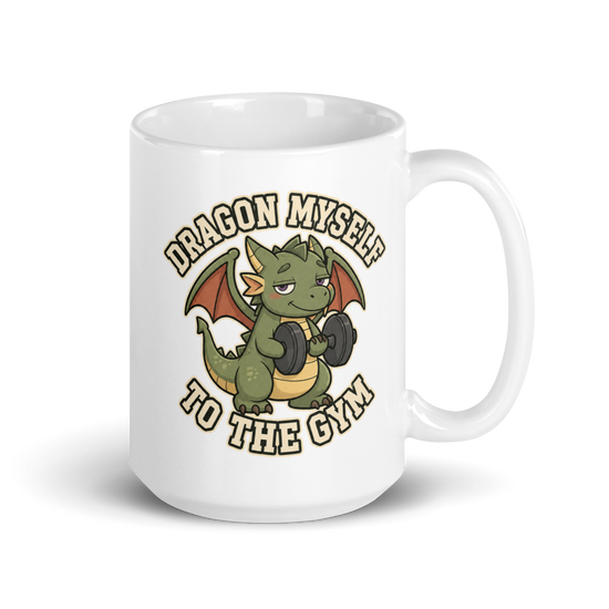 Dragon Myself to the Gym White Mug – 15 oz, handle on right