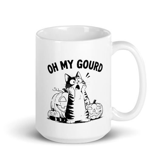 Oh My Gourd White Mug – 15 oz, handle on right