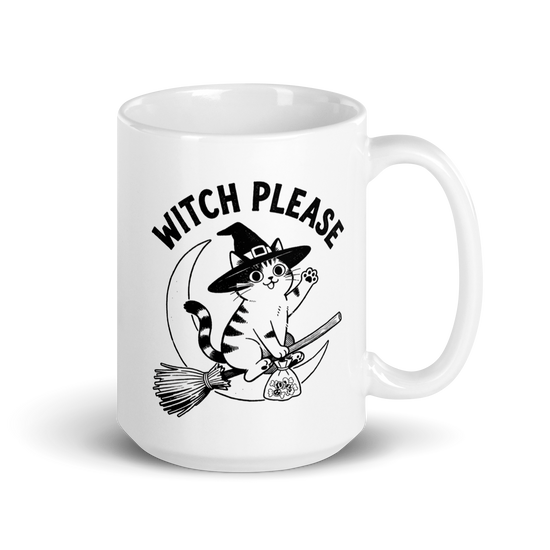 Witch, Please (Cat) White Mug – 15 oz, handle on right