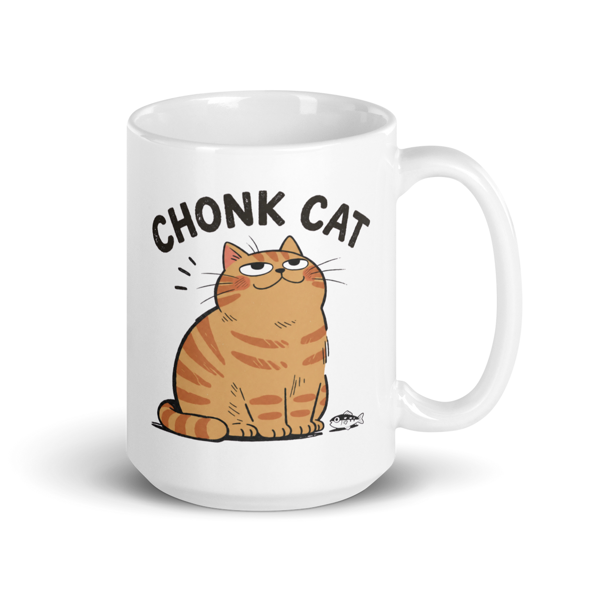 Chonk Cat White Mug, 15 oz, handle on right