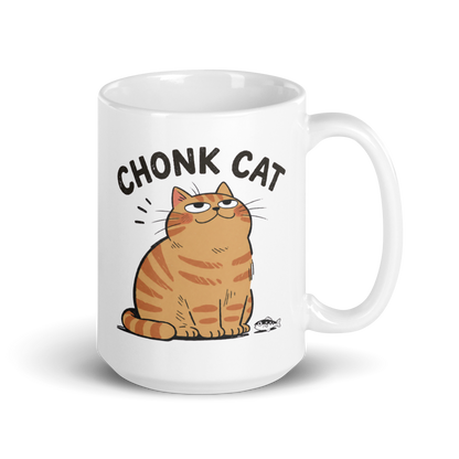 Chonk Cat White Mug, 15 oz, handle on right