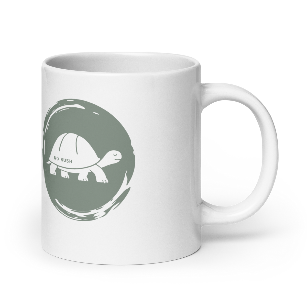 No Rush White Mug – 20 oz, handle on right