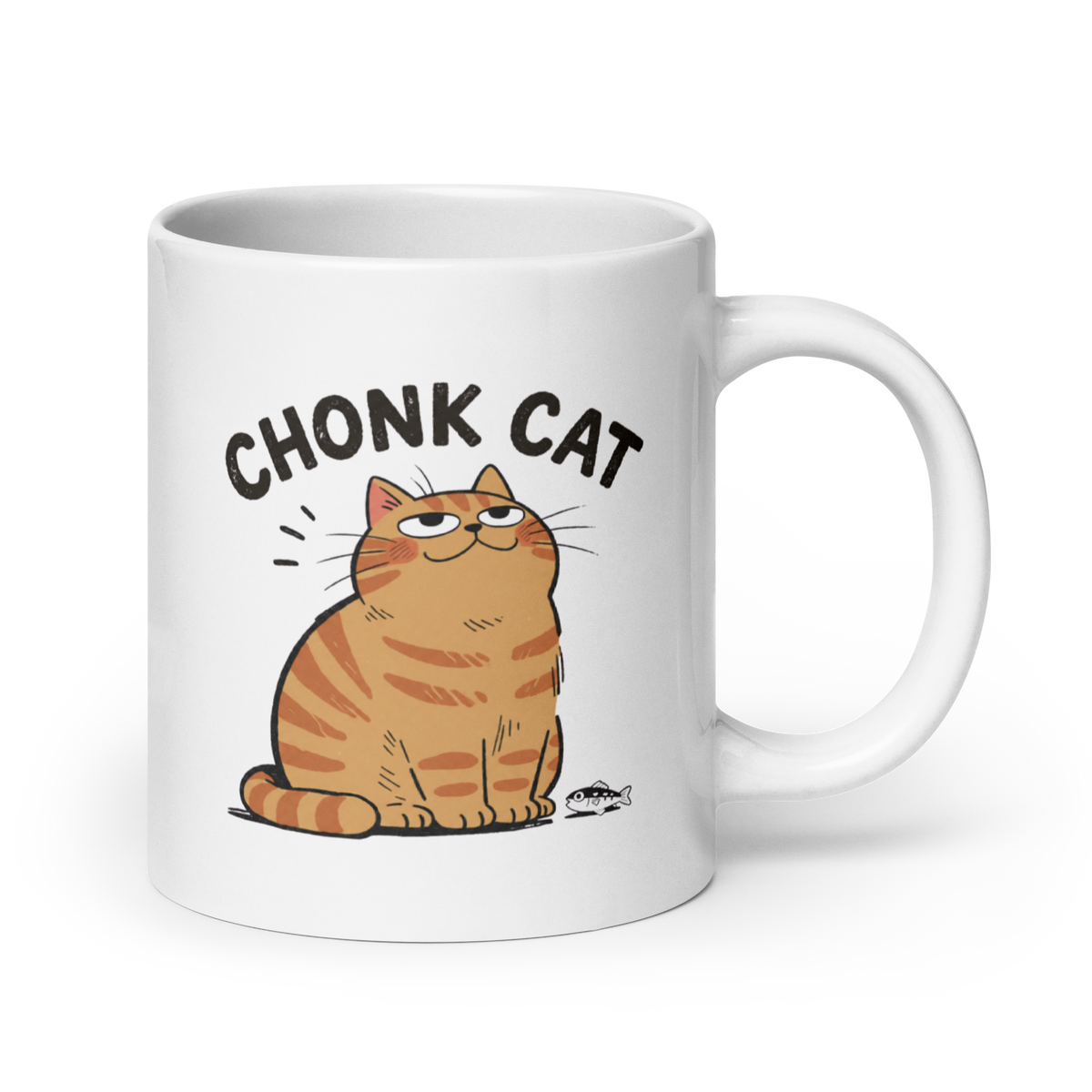 Chonk Cat White Mug, 20 oz, handle on right