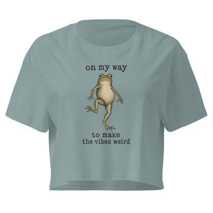 On My Way to Make the Vibes Weird Crop Top in Mineral, front