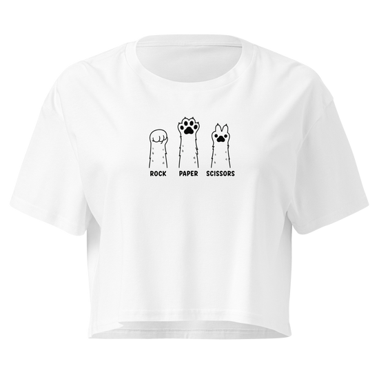Rock Paper Scissors Relaxed Crop Top - White