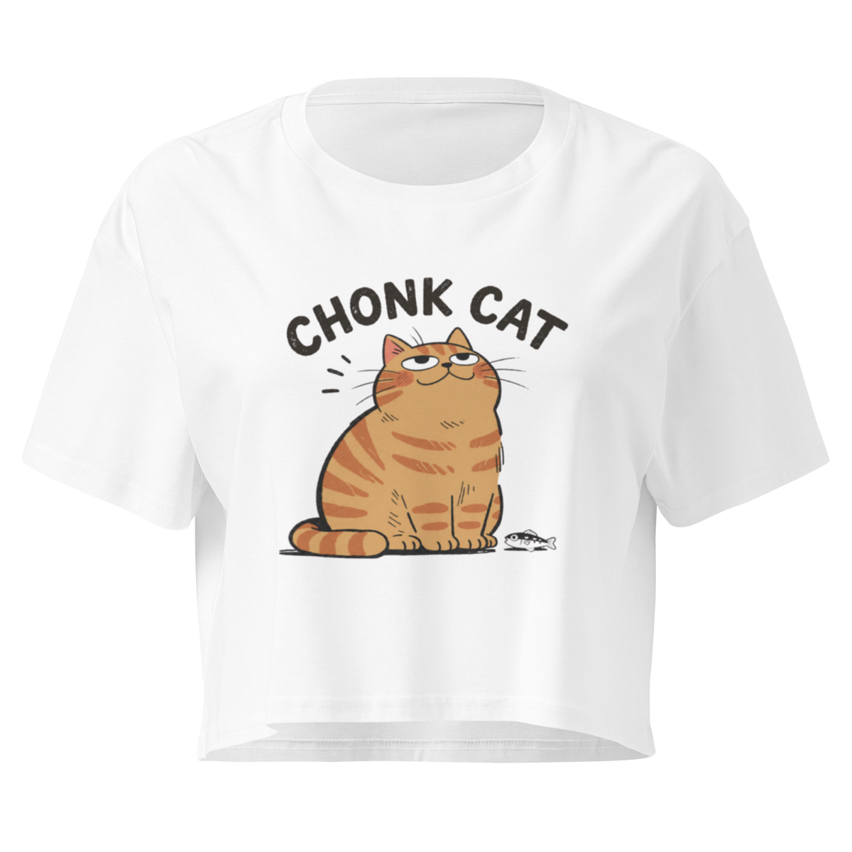 Chonk Cat Crop Top in White, front