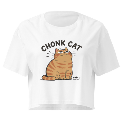 Chonk Cat Crop Top in White, front