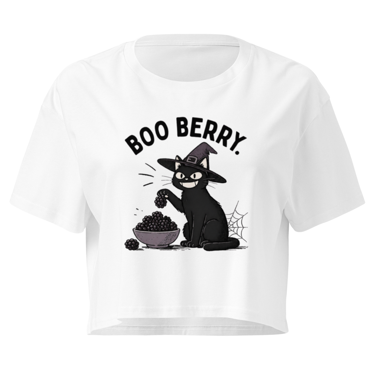 Boo Berry Crop Top in White, front