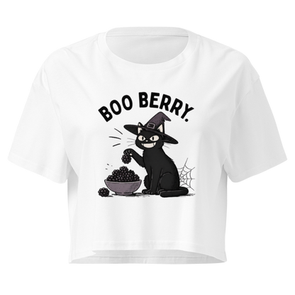 Boo Berry Crop Top in White, front