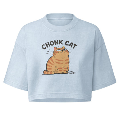 Chonk Cat Crop Top in Light Washed Denim, front