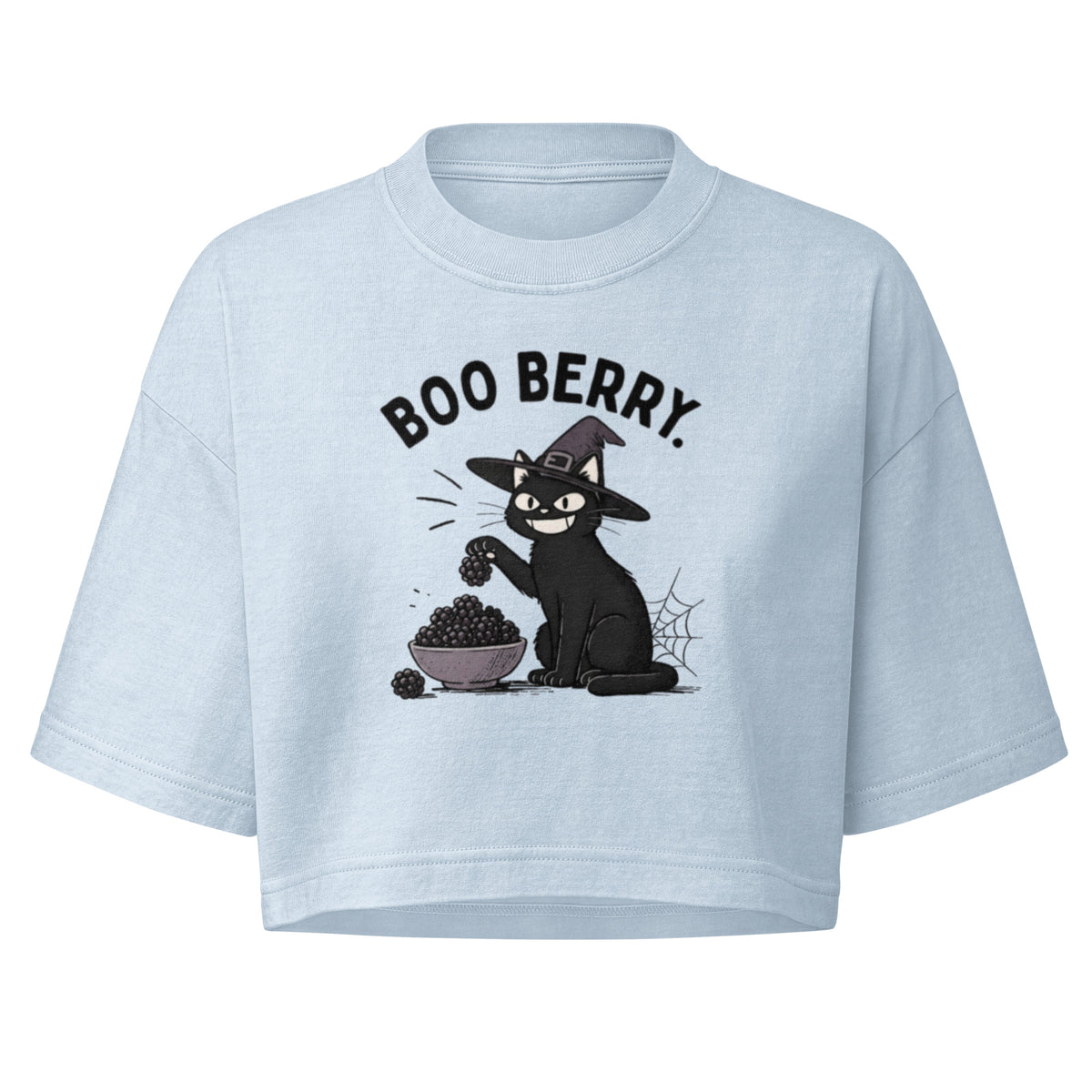 Boo Berry Crop Top in Light Washed Denim, front