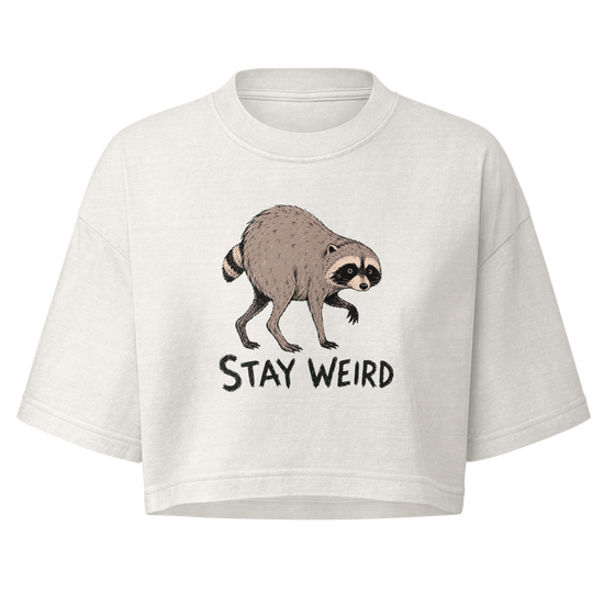 Jimothy: Stay Weird Boxy Crop Top - Vintage White