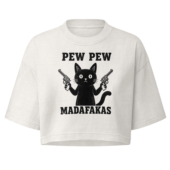 Pew Pew Madafakas Boxy Crop Top - Vintage White