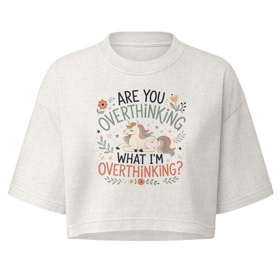 Are You Overthinking What I'm Overthinking Boxy Crop Top - Vintage White
