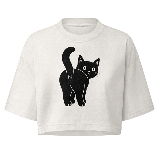 Sh!tty Kitty Boxy Crop Top - Vintage White