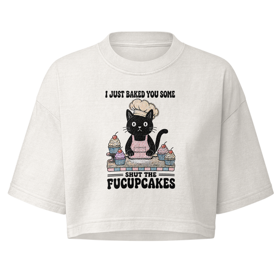 Shut the Fucupcakes Boxy Crop Top - Vintage White
