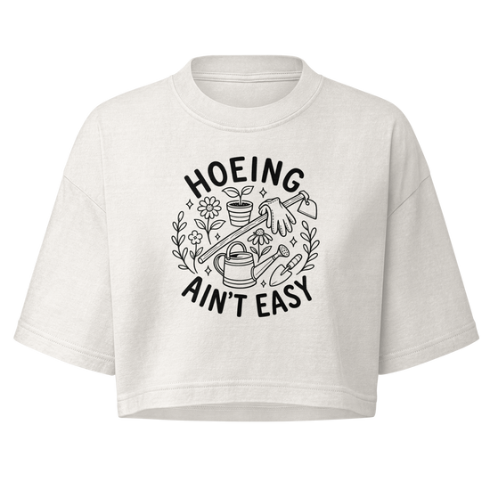 Hoeing Ain't Easy Boxy Crop Top - Vintage White