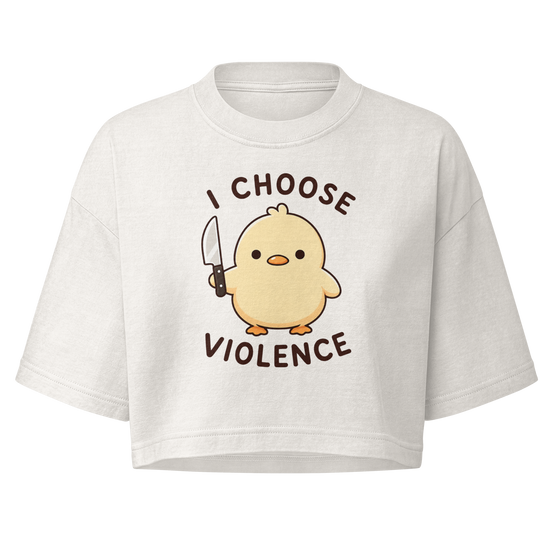 I Choose Violence Boxy Crop Top - Vintage White