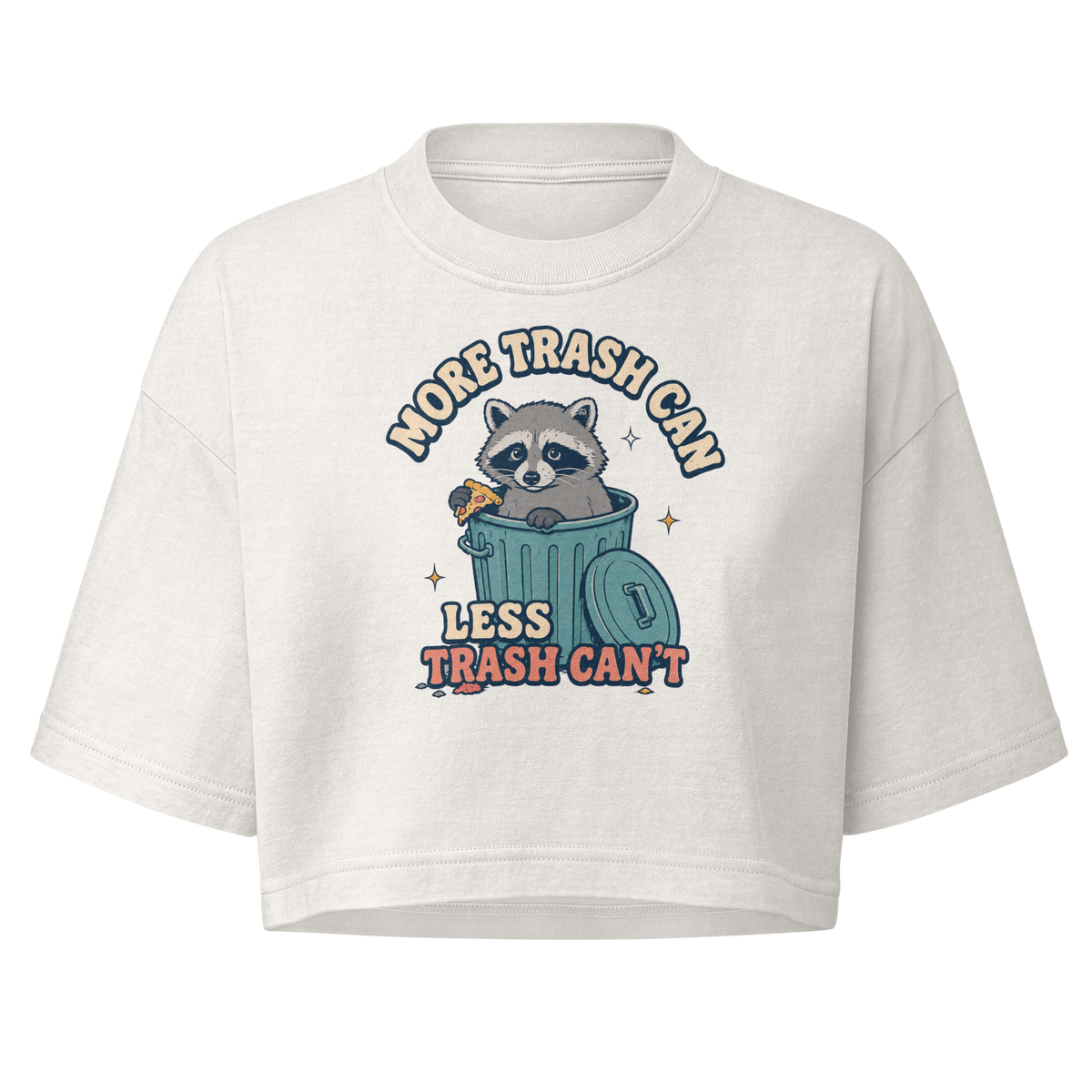 More Trash Can, Less Trash Can't Boxy Crop Top - Vintage White