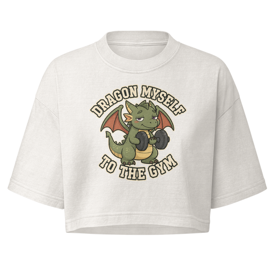 Dragon Myself to the Gym Boxy Crop Top - Vintage White