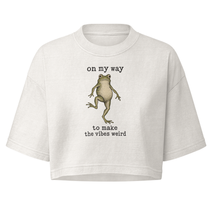 On My Way to Make the Vibes Weird Crop Top in Vintage White, front