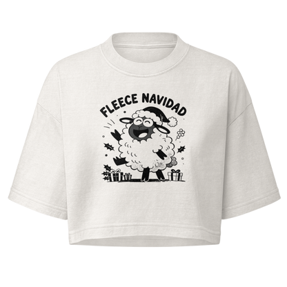 Fleece Navidad Crop Top in Vintage White, front
