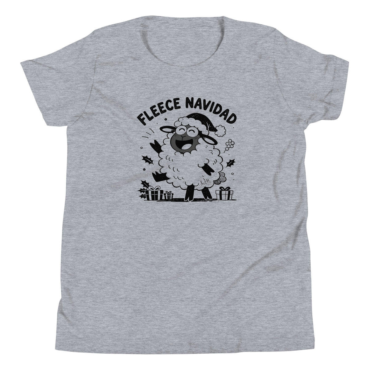 Fleece Navidad Youth T-Shirt in Athletic Heather, front