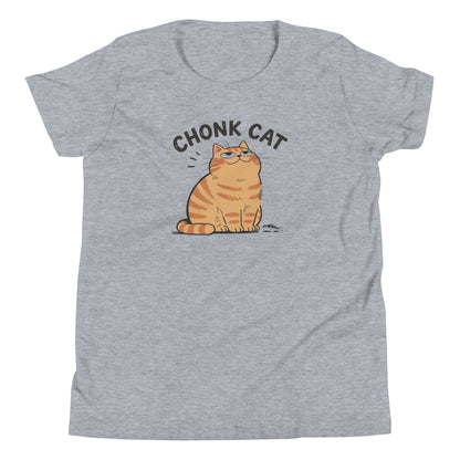 Chonk Cat Youth T-Shirt in Athletic Heather, front